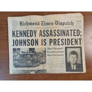Vintage November 23, 1963 President Kennedy Assasination Richmond Times Dispatch